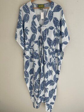 ANTHROPOLOGIE Celandine Blue & White Linen Kimono/Robe; New with Tags! One Size